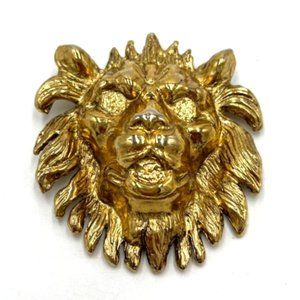 Vintage Large Gold Tone Magestic Mained Lion Head Brooch Pin 2.9" tall